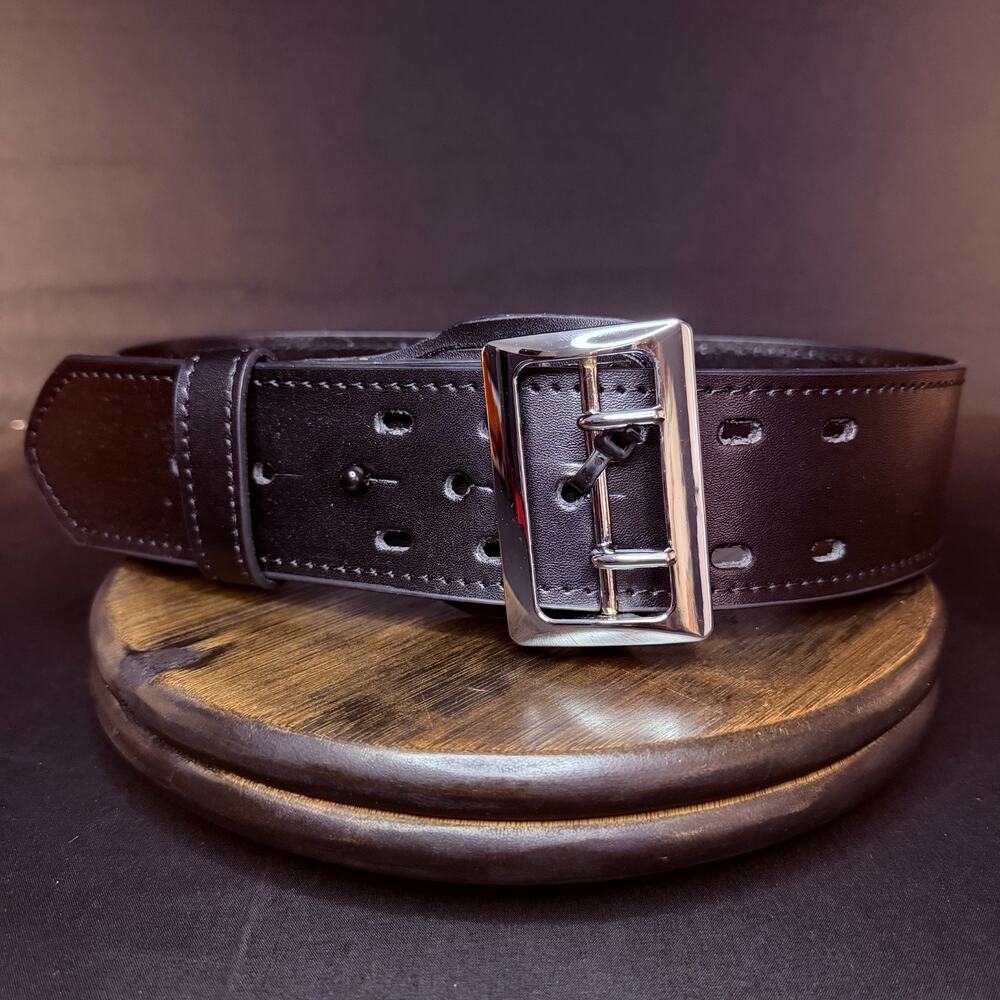 Galls Duty Belt Size 24" Black Plain Leather Chrome Sam Browne 2.25" Wide 1348